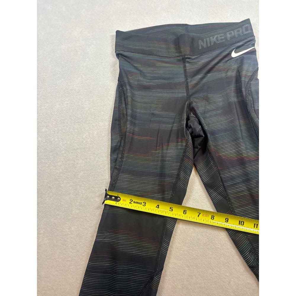 Nike Pro Hypercool Women Small Black Multicolor Striped Mesh Athletic Leggings - Picture 4 of 7